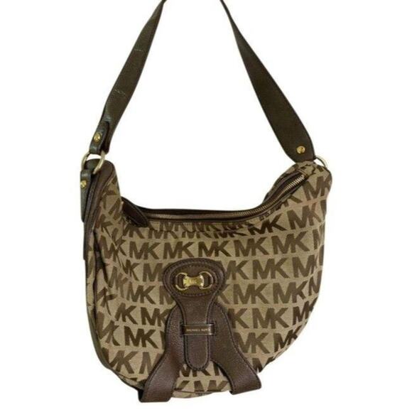 Michael Kors Handbags - michael kors all over logo brown beige jacquard fa